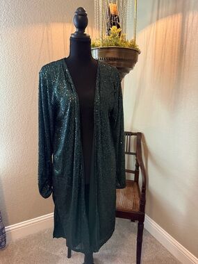 Maurices Dark Green Sequin Duster Cardigan